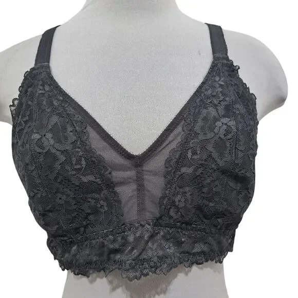 Savage X Fenty Floral Lace Bralette Racerback Pink/ Black Bra 1X NWT - Picture 6 of 17